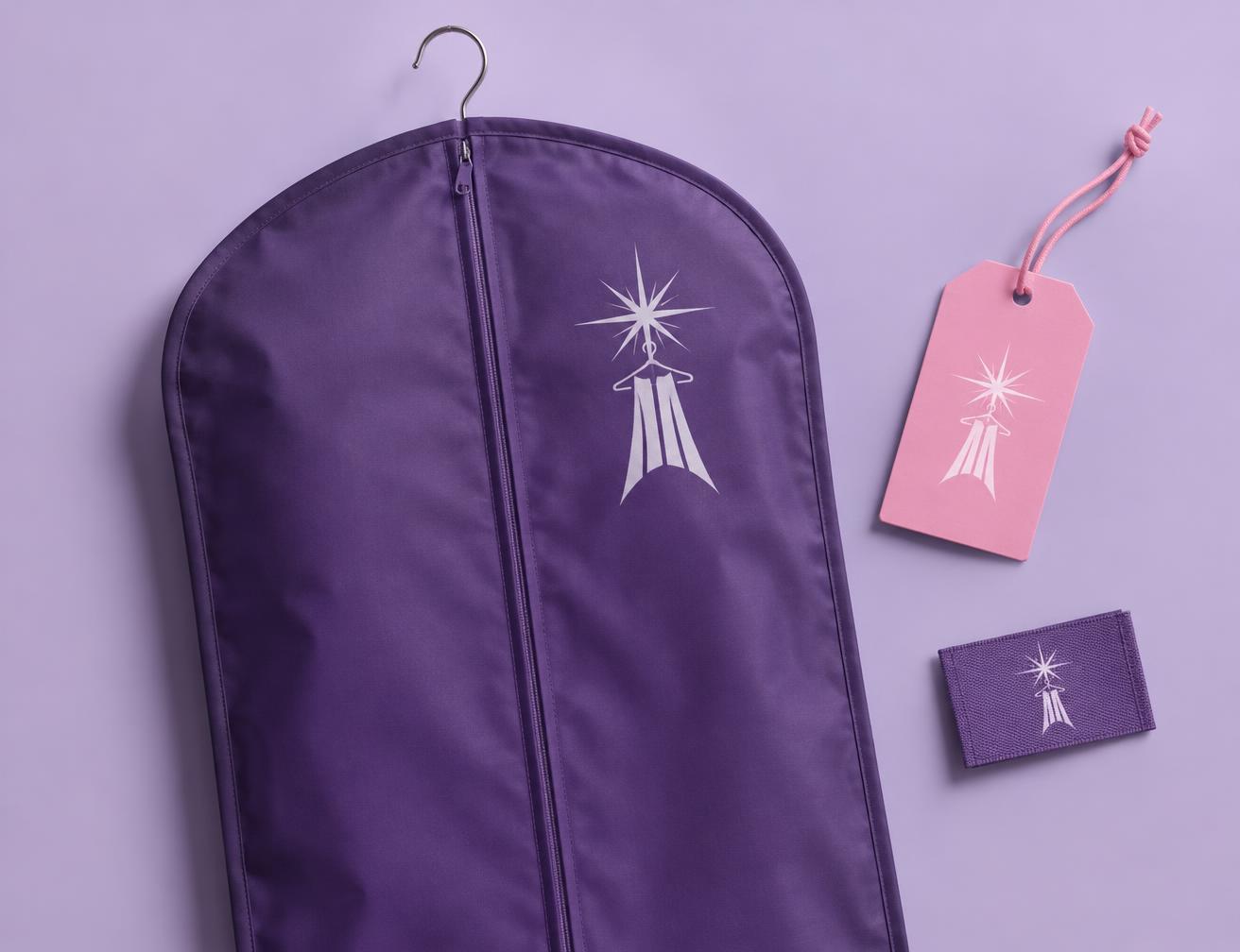 Brand concept: garment bag, swing tag and woven label